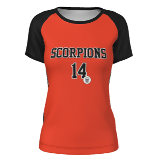 SUBLIMATED LADIES CREW NECK RAGLAN SHORT SLEEVE